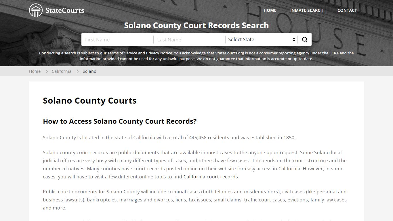 Solano County, CA Courts - Records & Cases - StateCourts