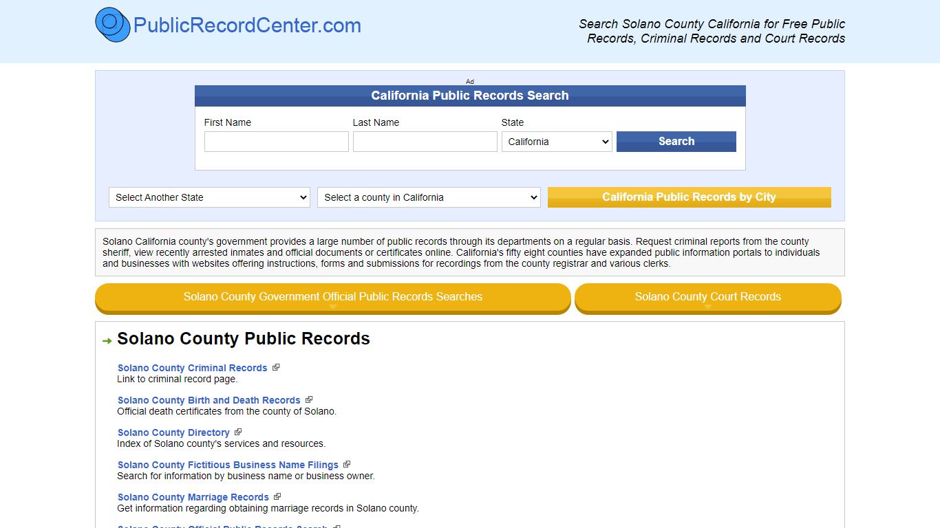 Solano County California Free Public Records - Court ...