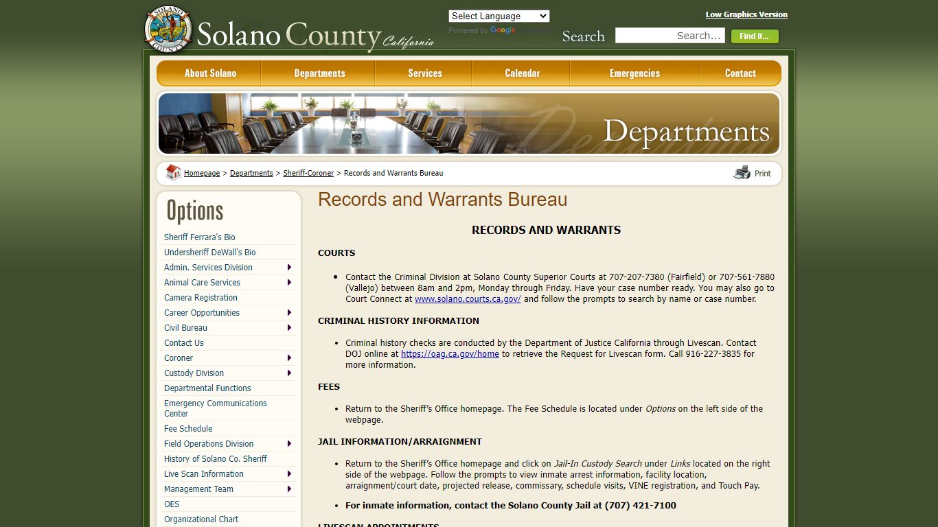 Solano County - Records and Warrants Bureau