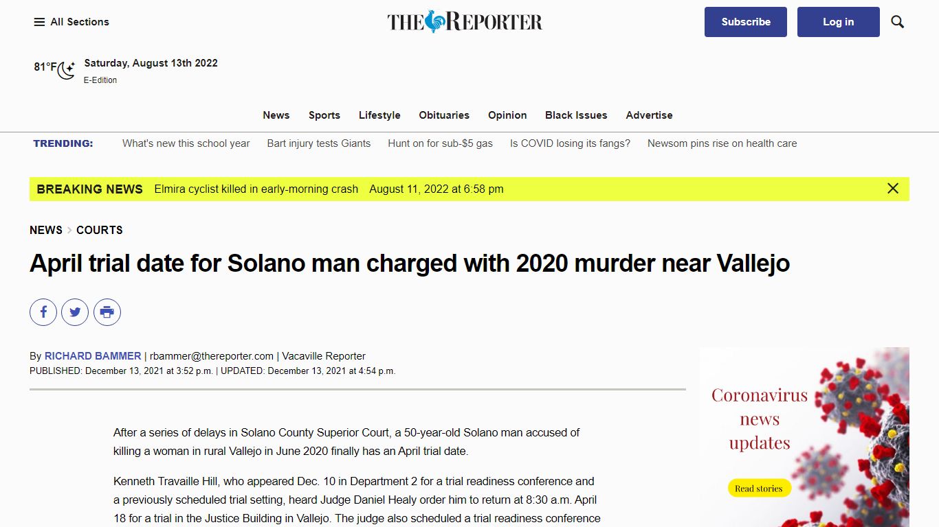 April trial date for Solano man charged with 2020 murder ...